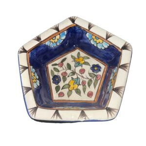 Hand painted Small Trinket Dish 6” Wide Blue Jerusalem Signed